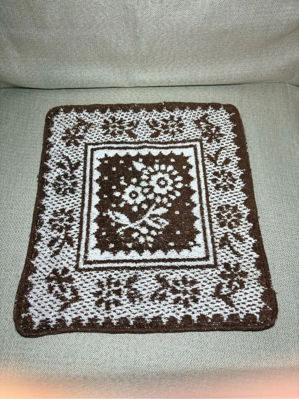 Vintage LadyβPepperell Floral Terry Cloth Washcloth Brown White US Made